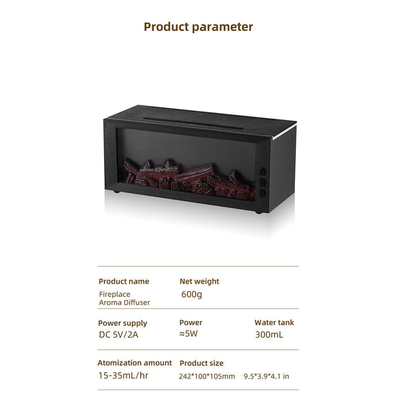 Colorful Flame Fireplace Aroma Diffuser 300Ml Waterless Auto-Off Air Humidifier with Timer Remote Control for Home Bedroom Gift Auto-Off Protection Bourbon Humidifier Home Fragrance