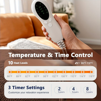 Electric Wearable Heated Blanket with Foot Pocket & Sleeves - 10 Heat Settings, 2-8H Auto Shut-Off, 50"x70"+18" All-Season Soft Flannel & Heated Throw Blanket for Bed, Sofa, Travel - Beige, Machine Washable, Plug-in (US Plug)