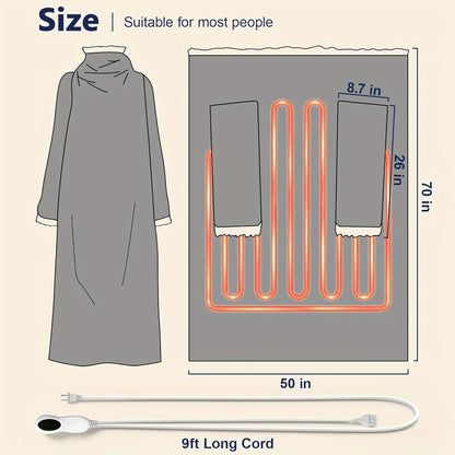 Electric Wearable Heated Blanket with Foot Pocket & Sleeves - 10 Heat Settings, 2-8H Auto Shut-Off, 50"x70"+18" All-Season Soft Flannel & Heated Throw Blanket for Bed, Sofa, Travel - Beige, Machine Washable, Plug-in (US Plug)