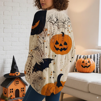 Women's Halloween Pumpkin Print Long Sleeve Knit Top