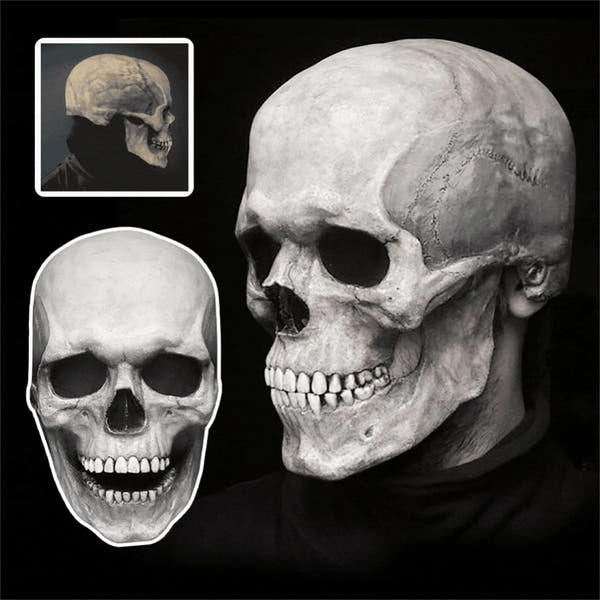 Halloween Creepy Full Head Mask With Moving Jaw Scary Realistic Latex Helmet With For Adults, Halloween Cosplay Horror Mask
