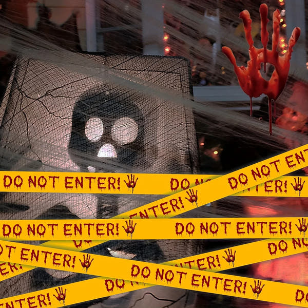 Halloween Caution Tape with Bloody Handprints