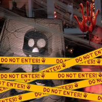Halloween Caution Tape with Bloody Handprints