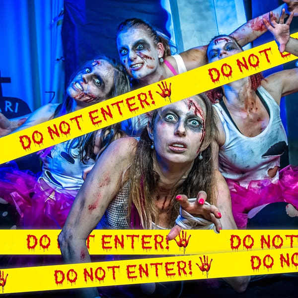 Halloween Caution Tape with Bloody Handprints