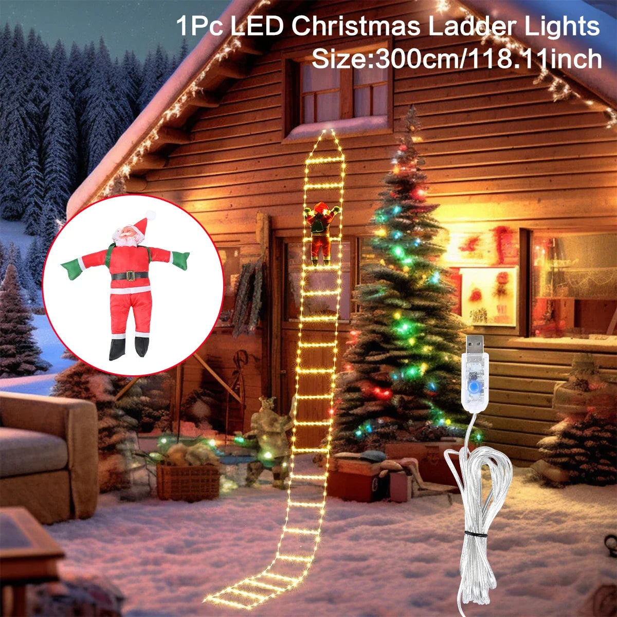 Christmas Ladder Lights with Santa Claus