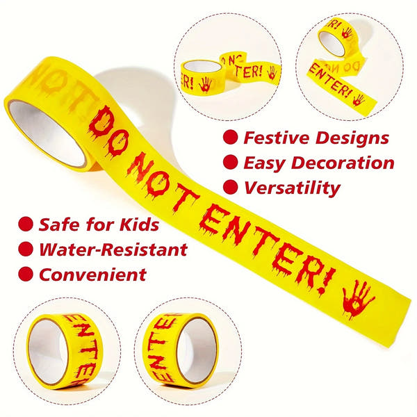 Halloween Caution Tape with Bloody Handprints