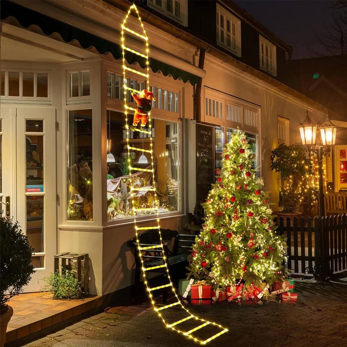 Christmas Ladder Lights with Santa Claus