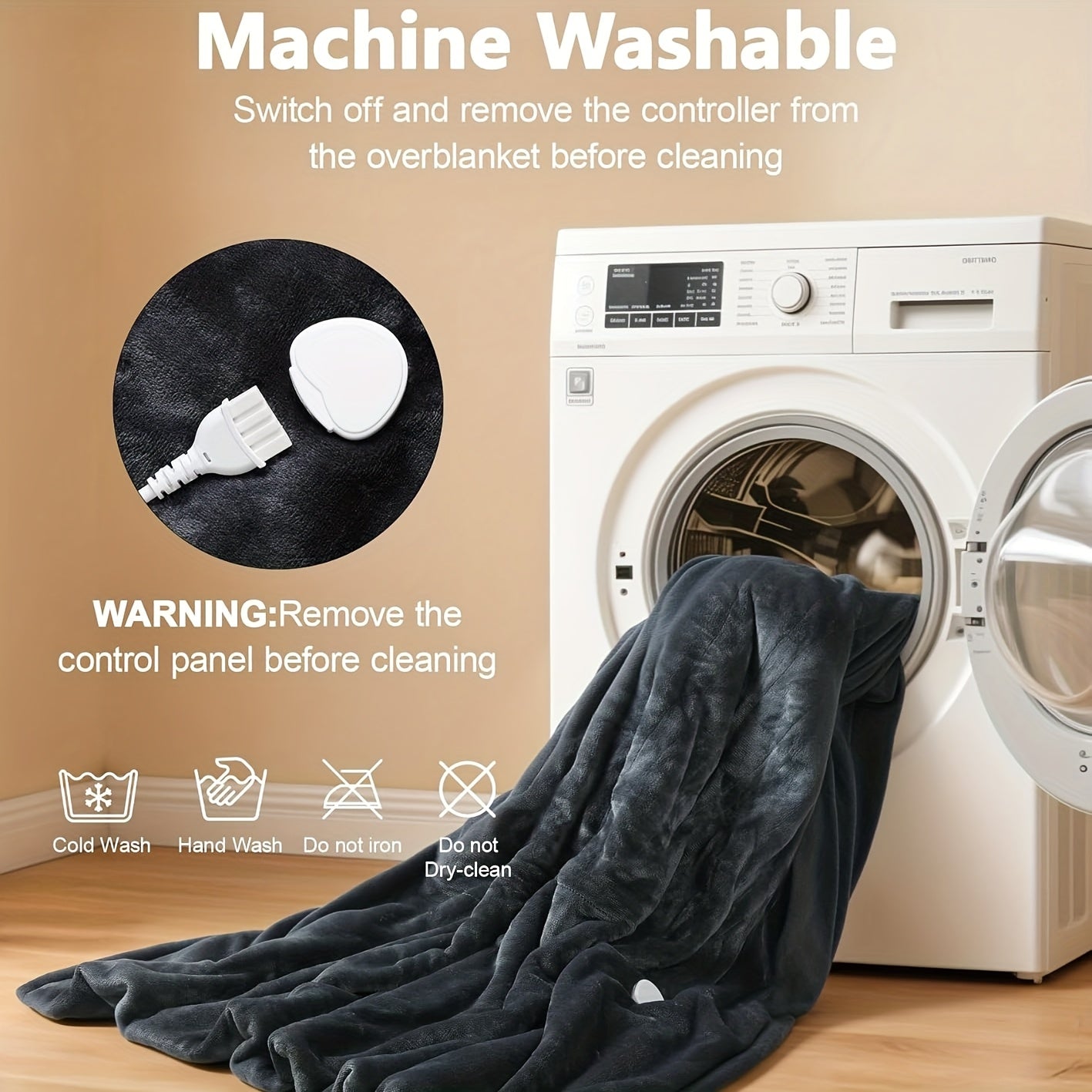 Electric Wearable Heated Blanket with Foot Pocket & Sleeves - 10 Heat Settings, 2-8H Auto Shut-Off, 50"x70"+18" All-Season Soft Flannel & Heated Throw Blanket for Bed, Sofa, Travel - Beige, Machine Washable, Plug-in (US Plug)